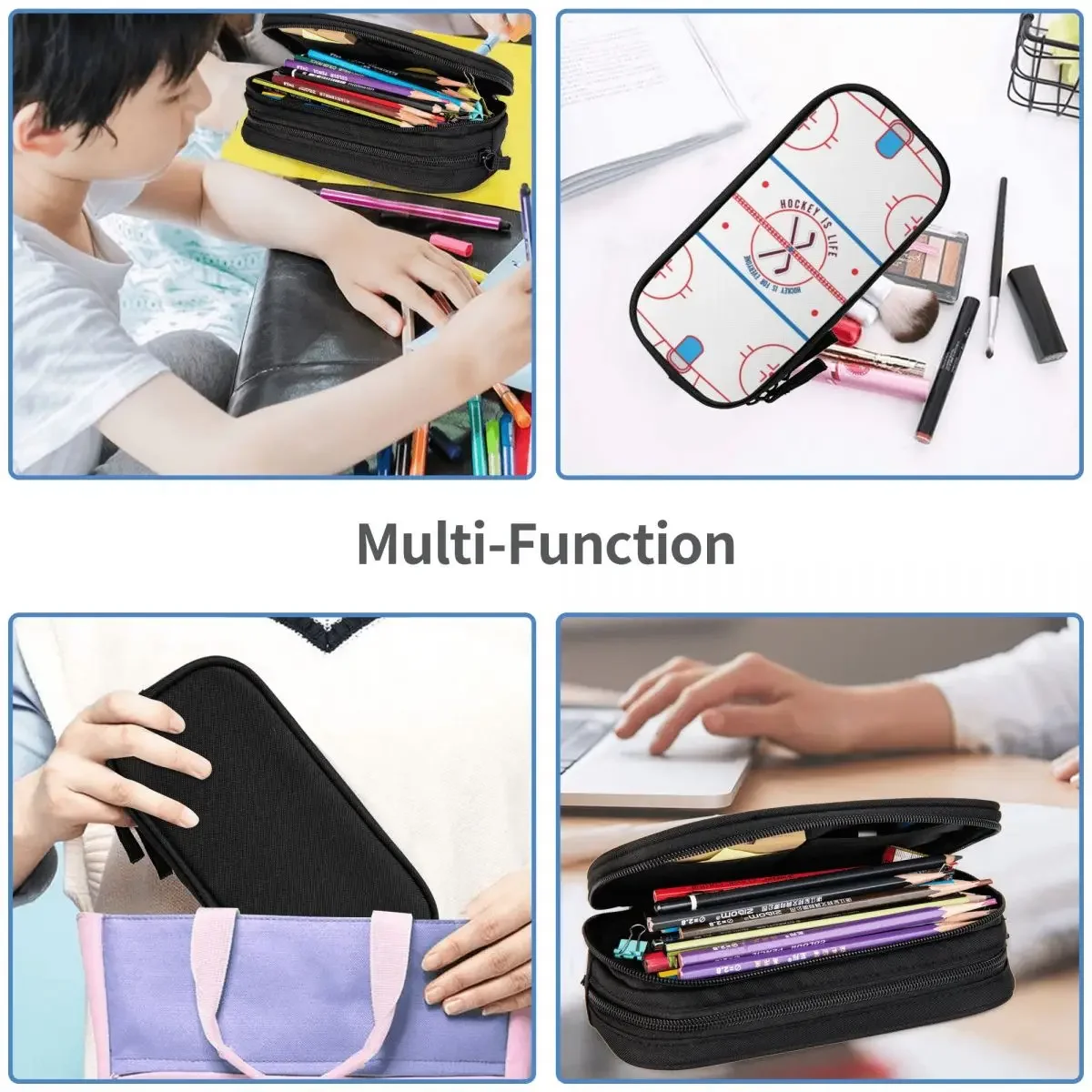 Hockey Is Life Rink Pencil Cases Large Storage Pen Bags Pen Box Pencil Pouch For Boys Girls Students Stationery School Office 6