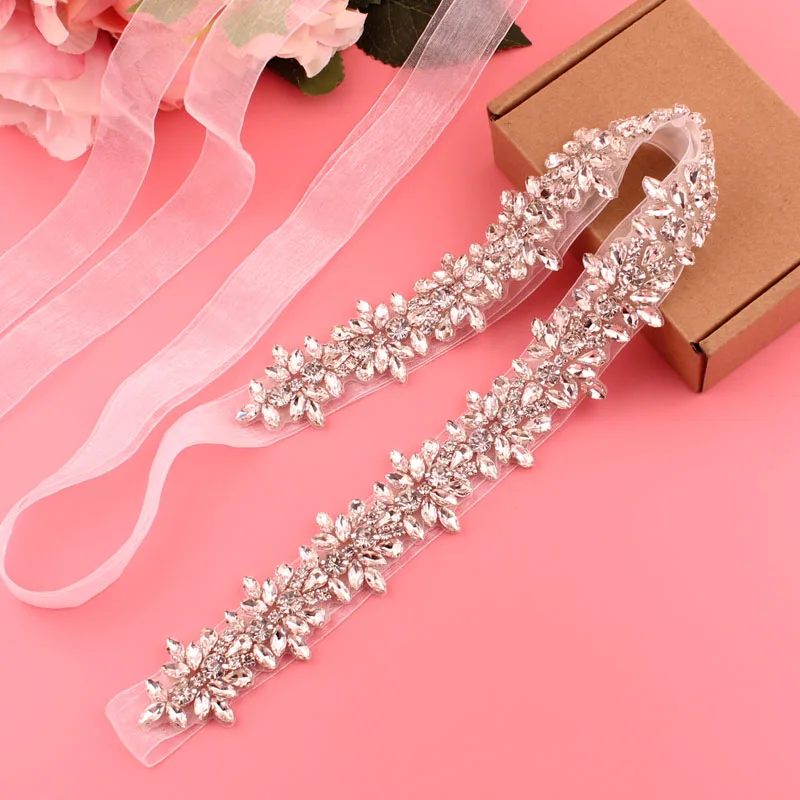 Crystal Bridal Belt with Ribbons Handmade Silver Wedding Belt for Evening Dresses