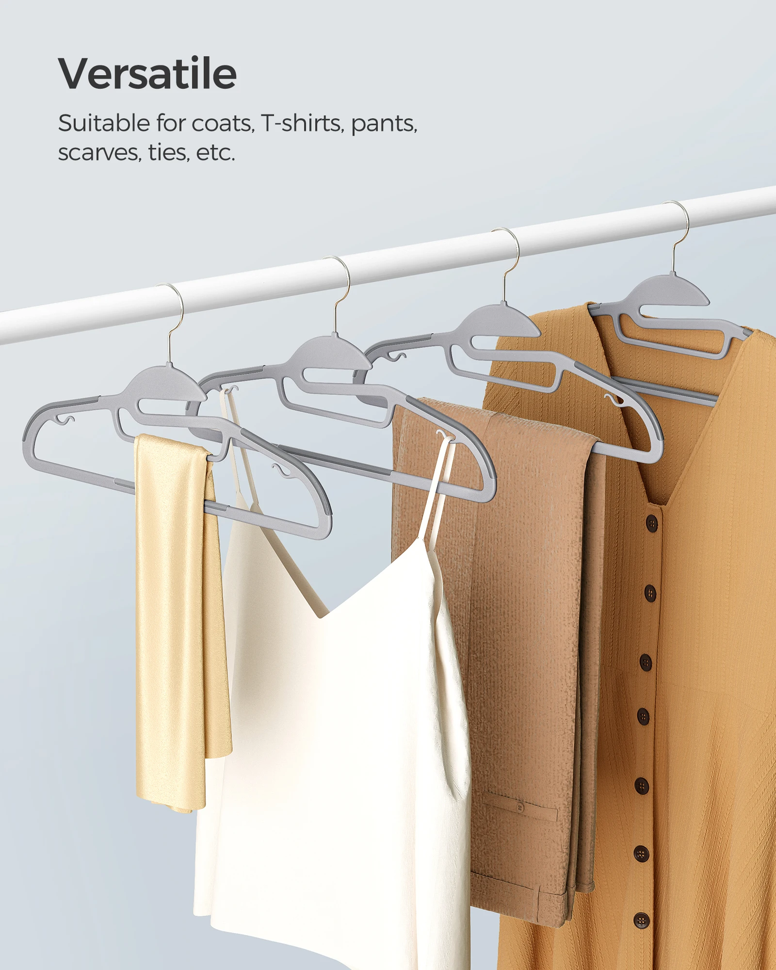 SONGMICSHOME 30 Pack Heavy-Duty Plastic Coat Hangers S-Shaped Opening 360° Swivel Hook Space-Saving Suit Hangers 6