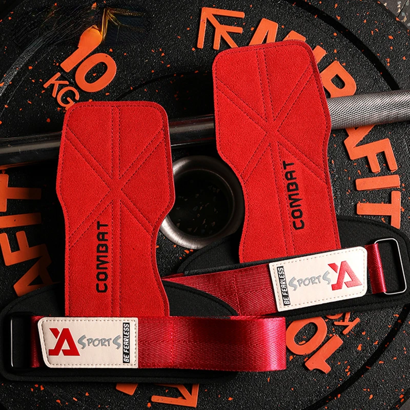 1 Pair 3-layers Cowhide Weight Lifting Gloves Deadlift Grip Pads for Fitness Gym Wrist Straps Workout Training Pull-Up Gloves 2