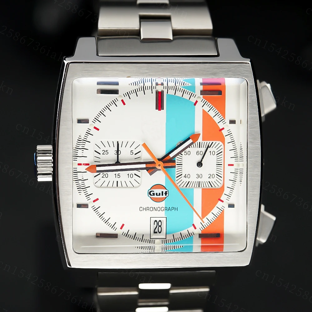 2022 Fashion New Square Color Bar 37mm Men's Leisure Sports Sapphire Mirror Stainless Steel Material Waterproof Quartz Watch