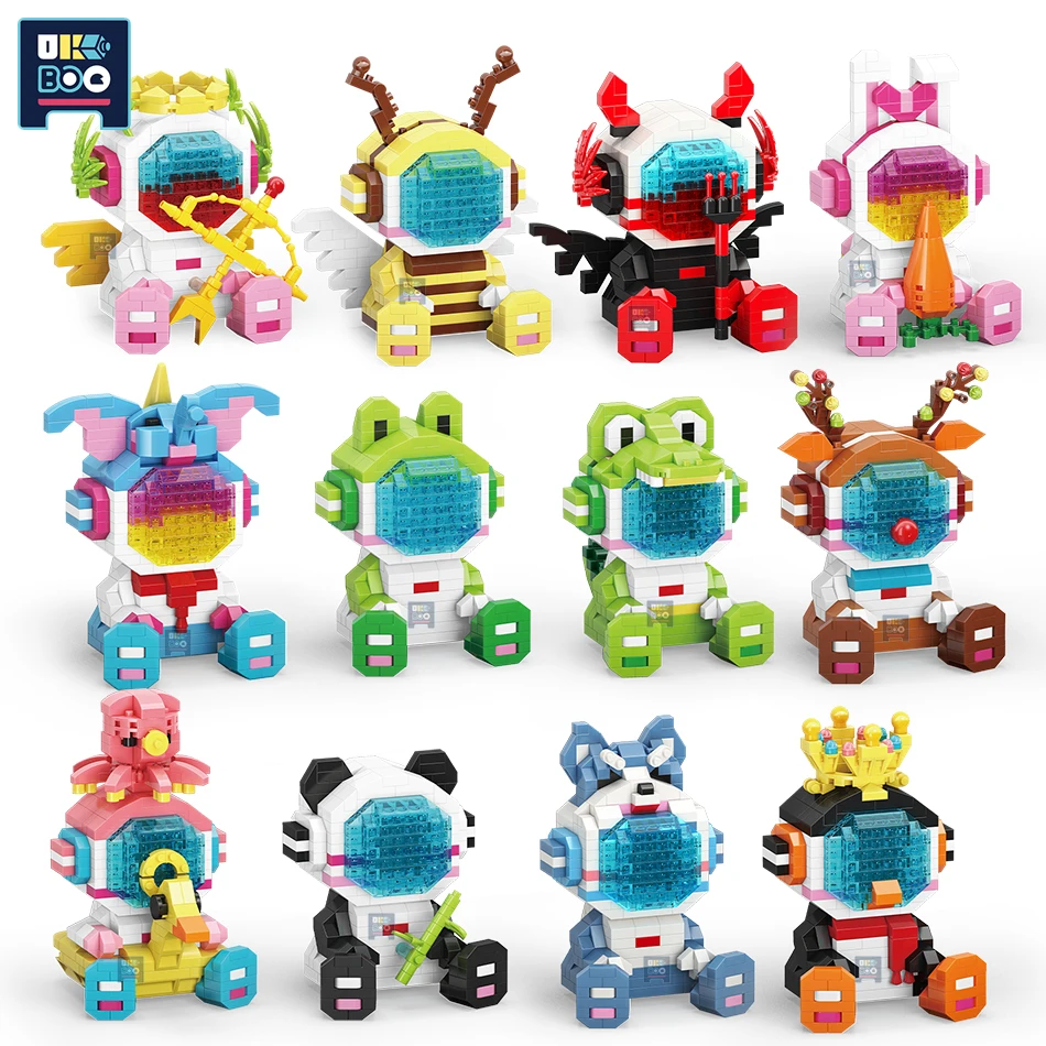 

UKBOO Mirco Cartoon Spaceman Building Blocks Cupid Elk Panda Cute Astronaut Creation Mini Bricks Space Toys For Children Gifts