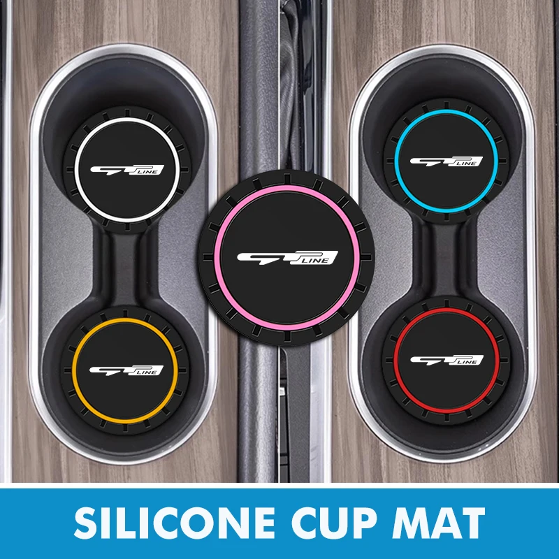2pcs Car Coaster Water Cup Slots Anti-Slip Waterproof Slot Pad For KIA gt gtline Xline ceed Forte RIO STINGER Seltos K3 K4