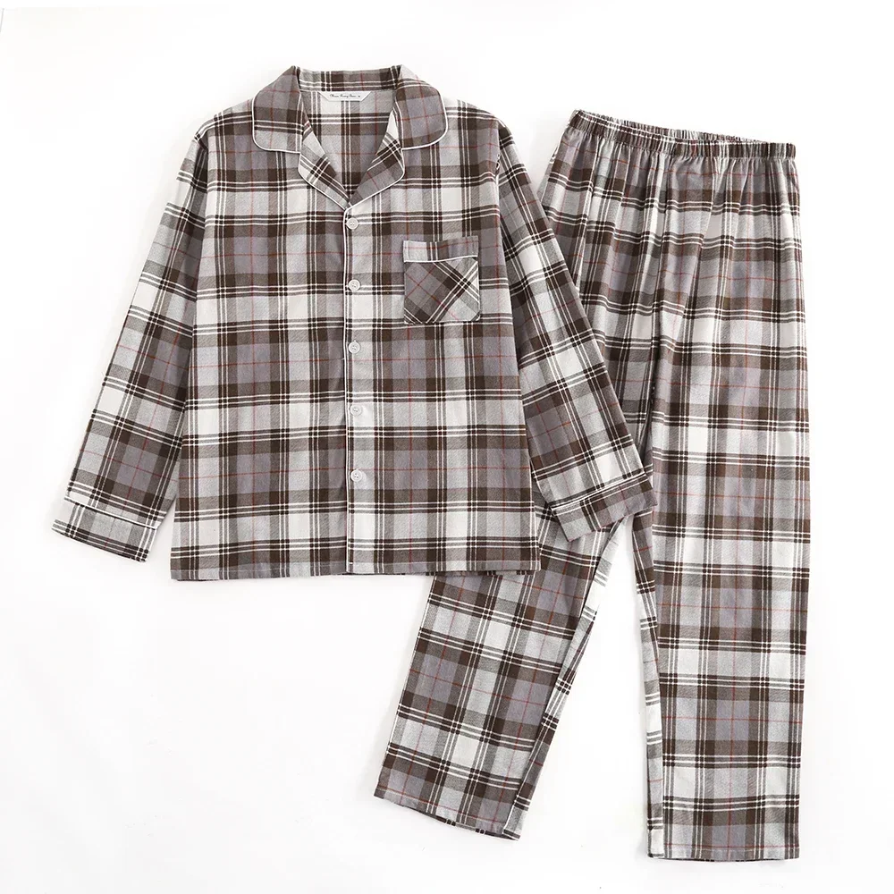 Plaid Design Multi Colors Warm Cotton Flannel Long-sleeved Trousers Pajamas for Men Autumn and Winter Homewear Sleepwear Sets Pajama Sets