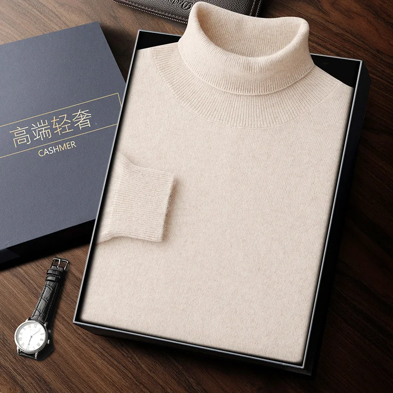 Men's turtleneck 100% pure cashmere new cashmere sweater thickened high-end classic leisure knitted sweater in autumn and winter 3