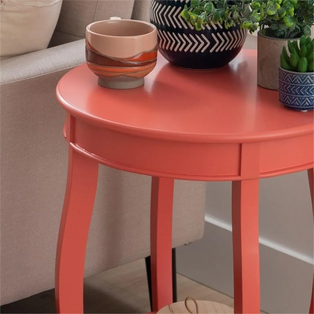 Coral Orange Wood Accent End Table with Storage, 24 Inch Height for Living Room Decor