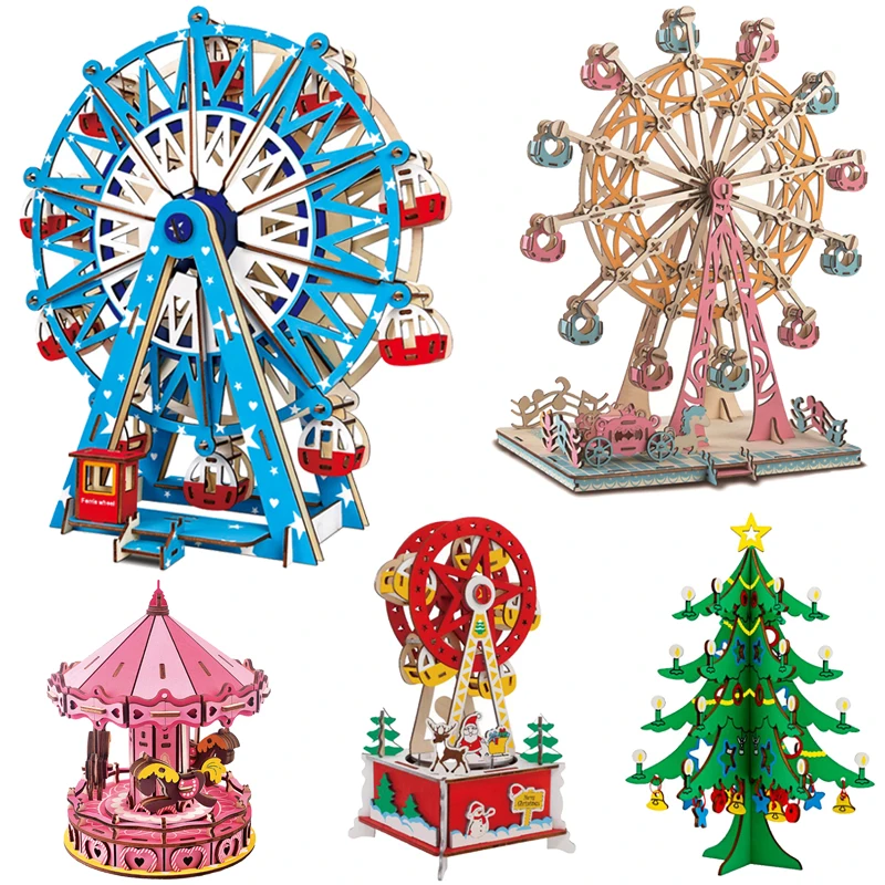 Diabelski młyn 3D drewniane Puzzle budowa drewniana układanka karuzela DIY ręczne zabawki edukacyjne dla dzieci montażowe dla dzieci dziewczynek 1 Diabelski młyn 3D drewniane Puzzle budowa drewniana układanka karuzela DIY ręczne zabawki edukacyjne dla dzieci montażowe dla dzieci dziewczynek