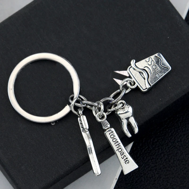

Dentist Health Toothbrush Toothpaste Dental Floss Tooth Creative Backpack Pendant Alternative Alloy Keychain