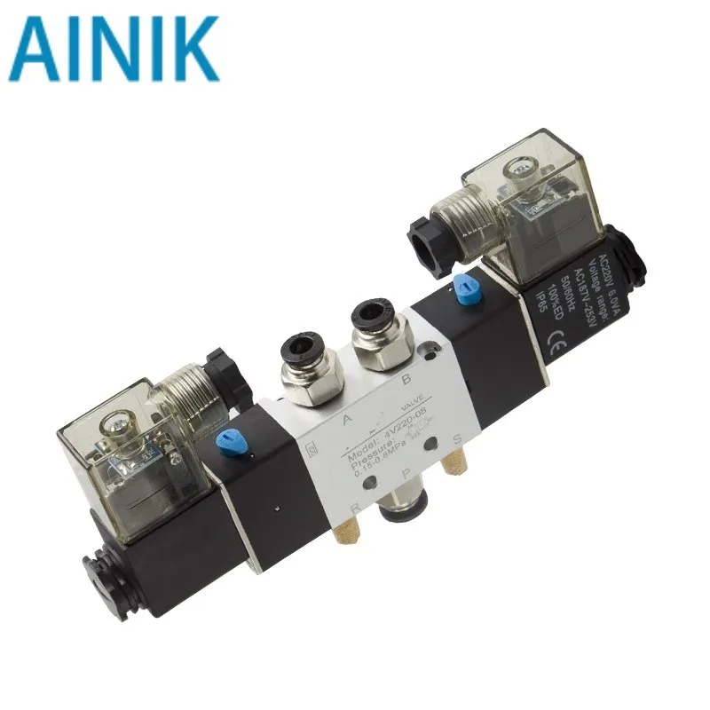 

4V120-06 4V420-15 4V320-10 Air Pneumatic Solenoid Valve 5 way 2 Position 1/4" Aluminum Alloy Internal DC12V DC24V AC110V AC220V