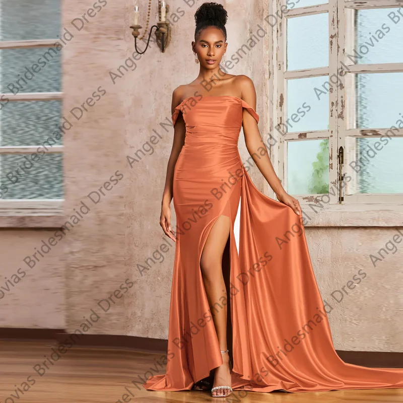Burnt Orange Maid Of Honor Dress Bridesmaid Dresses with Side Skirt — free download