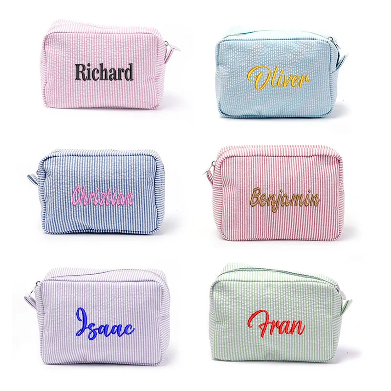 

Personalized Large Capacity Striped Cosmetic Bag Custom Embroidered Logo Travel Simple Women's Storage Bag Gift