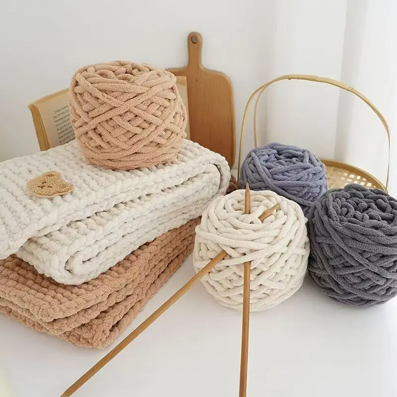 Chenille Knitting Yarn 3PCS 300g Soft Ice Strip Line Cotton Yarn DIY Wool Yarn for Handmade Knitting Blanket Scarf Thick Thread 3