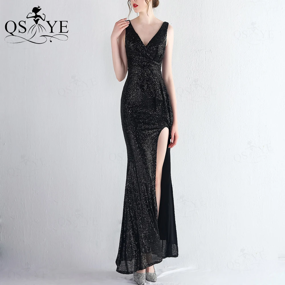 blacke-abiti-da-ballo-lunghi-con-paillettes-scollo-a-v-senza-maniche-con-volant-abito-da-sera-senza-schienale-guaina-aperta-divisa-sexy-lady-party-gown-chic