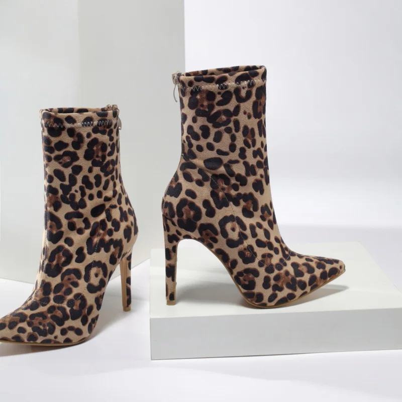 Sexy Boots Women Autumn Winter 2022 New Ankle Leopard Thin Heel Shoes Woman Fashion Female High-heeled Booties Zapatos De Mujer