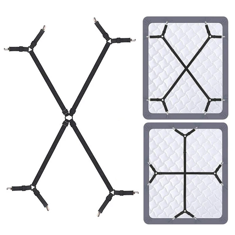 Adjustable Bed Fitted Sheet Straps Crisscross Fastener Mattress Cover Clips Suspenders Grippers Home Textiles Organize Gadgets