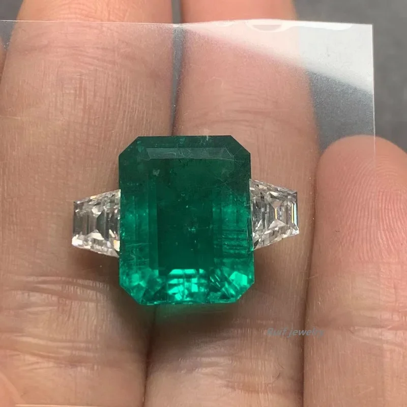 

Ruif Gemstone DIY about 9.32ct Lab Grown Emerald with Moissanite Gemstone Set for Rings Making