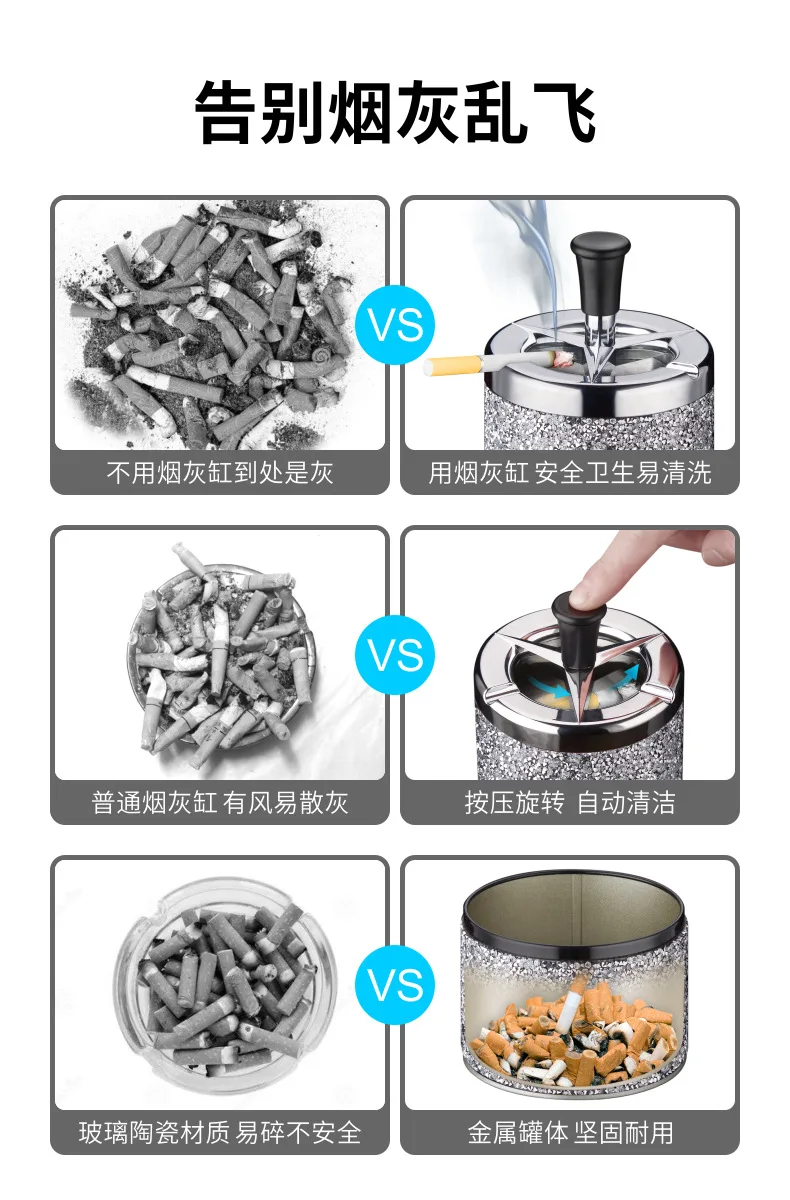 2025 Creative Home Ashtray Metal Pressing Rotary Centrifugal Cleaning Ashtray Hand Drilled Cigarette Accessories Gifts