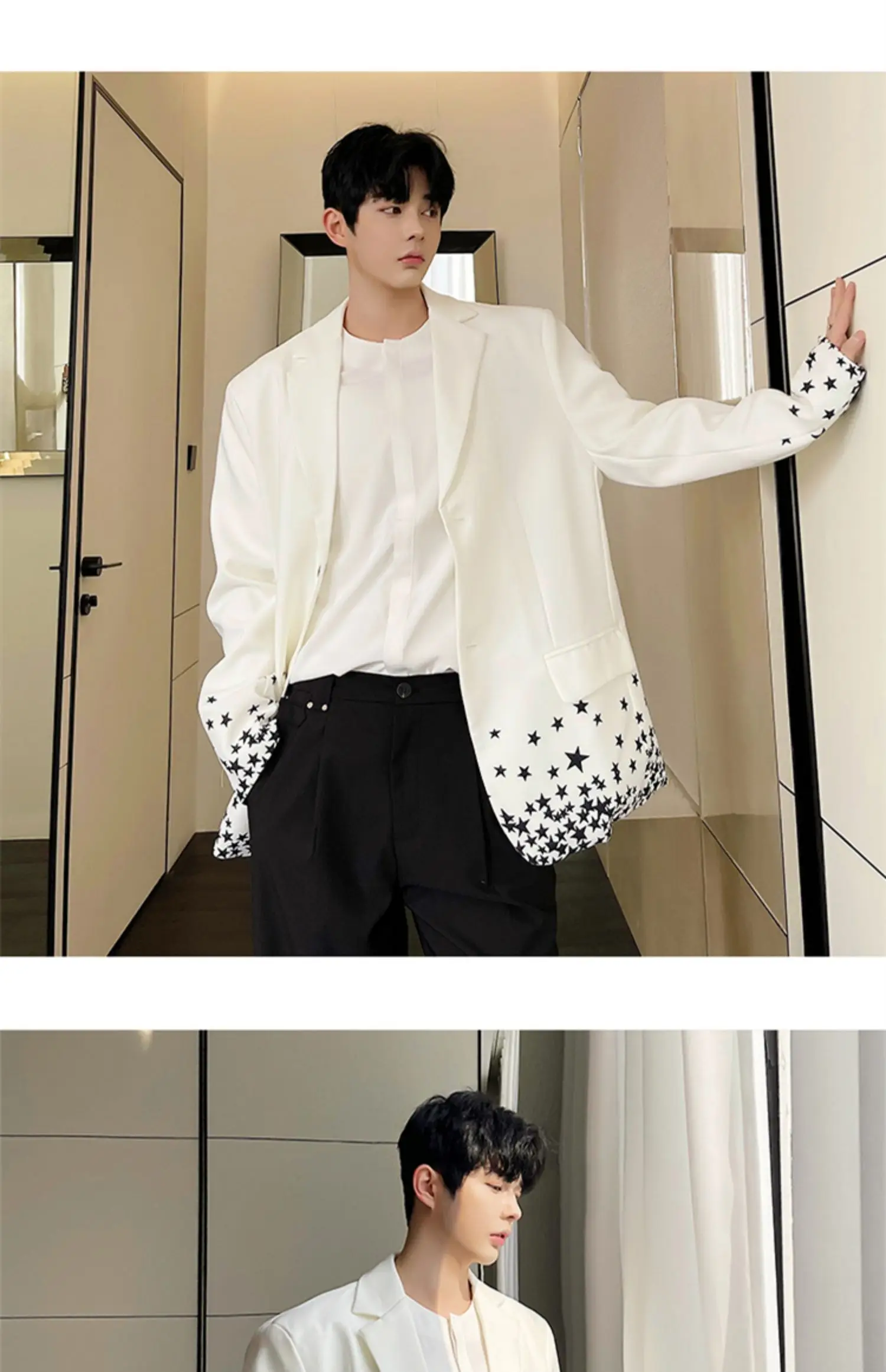 Description Picture 5 of itemLUZHEN Spring 2024 New Korean Trendy Pentagram Print Loose Casual Blazer Coat Men's Elegant Fashion Original Suit Jacket LZ3256