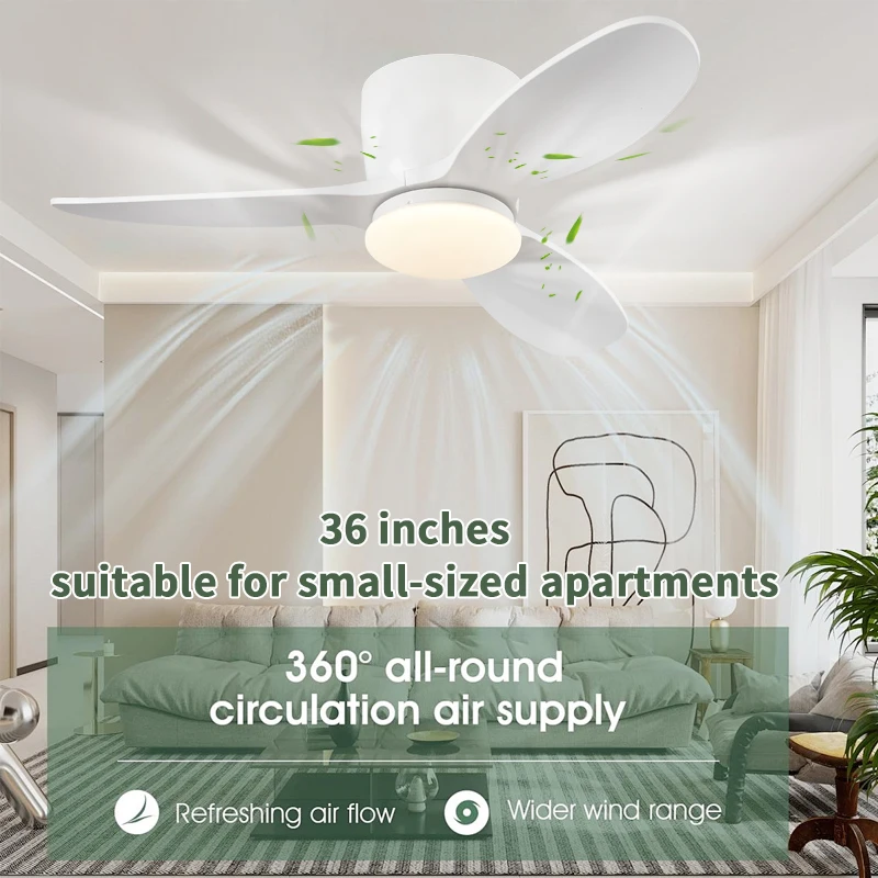 36-inch Modern Low-floor Ceiling Fan Lamp Remote Control Timing Suitable for Living Room Bedroom Indoor Lighting