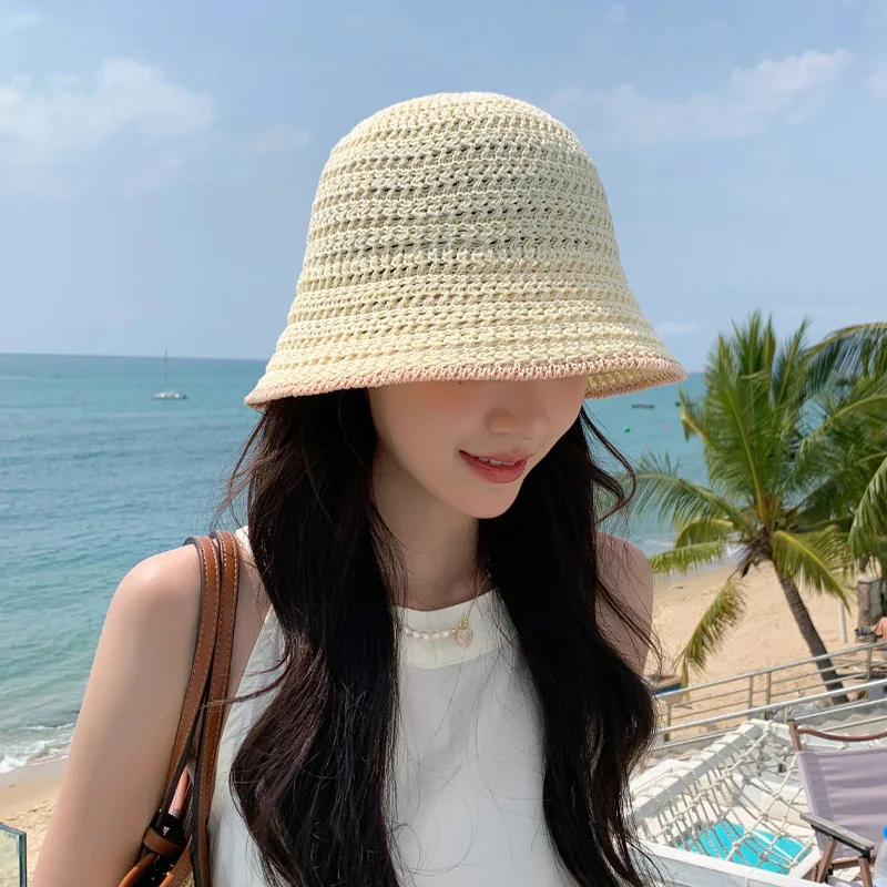 

2023 Korean Style Spring and Autumn New Women's Fresh Pure Color All-Matching Knitted Fisherman Hat Summer Sun-Proof Basin H