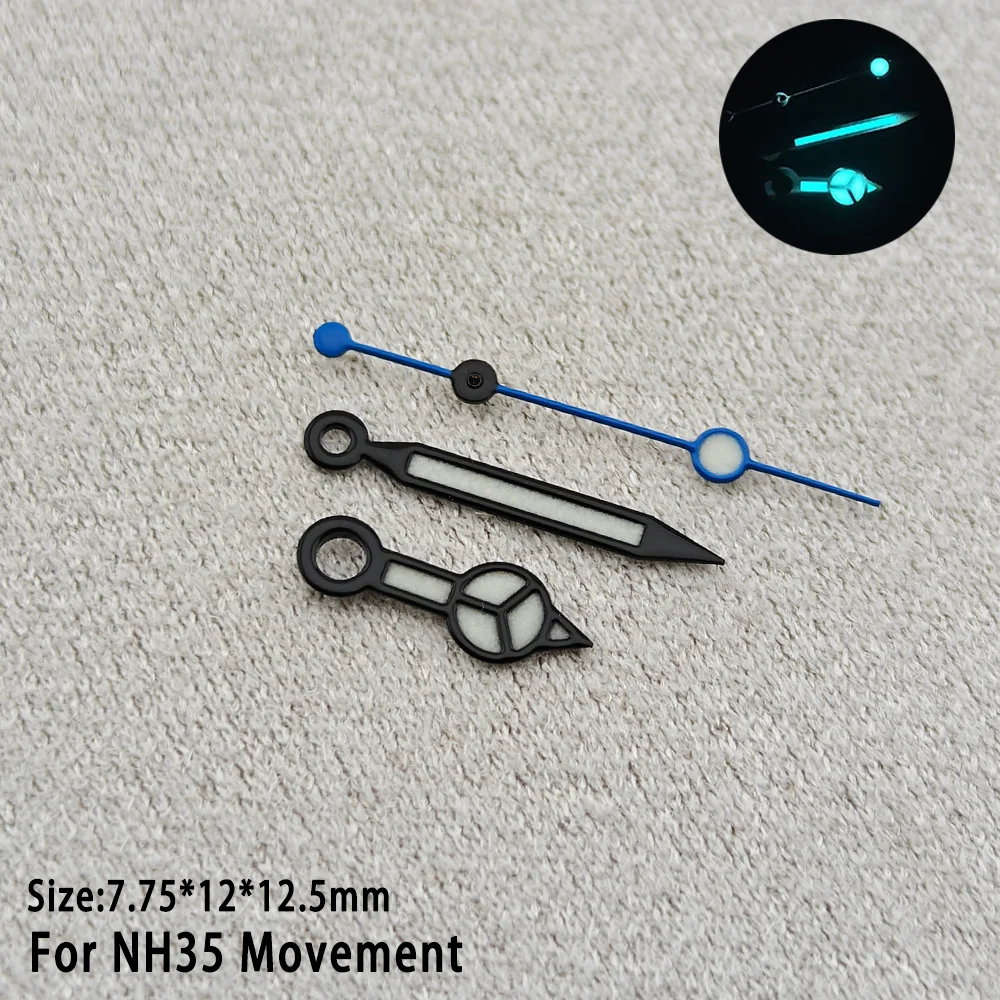 Enhanced Luminous Blue Watch Hands with Silver and Gold Finish