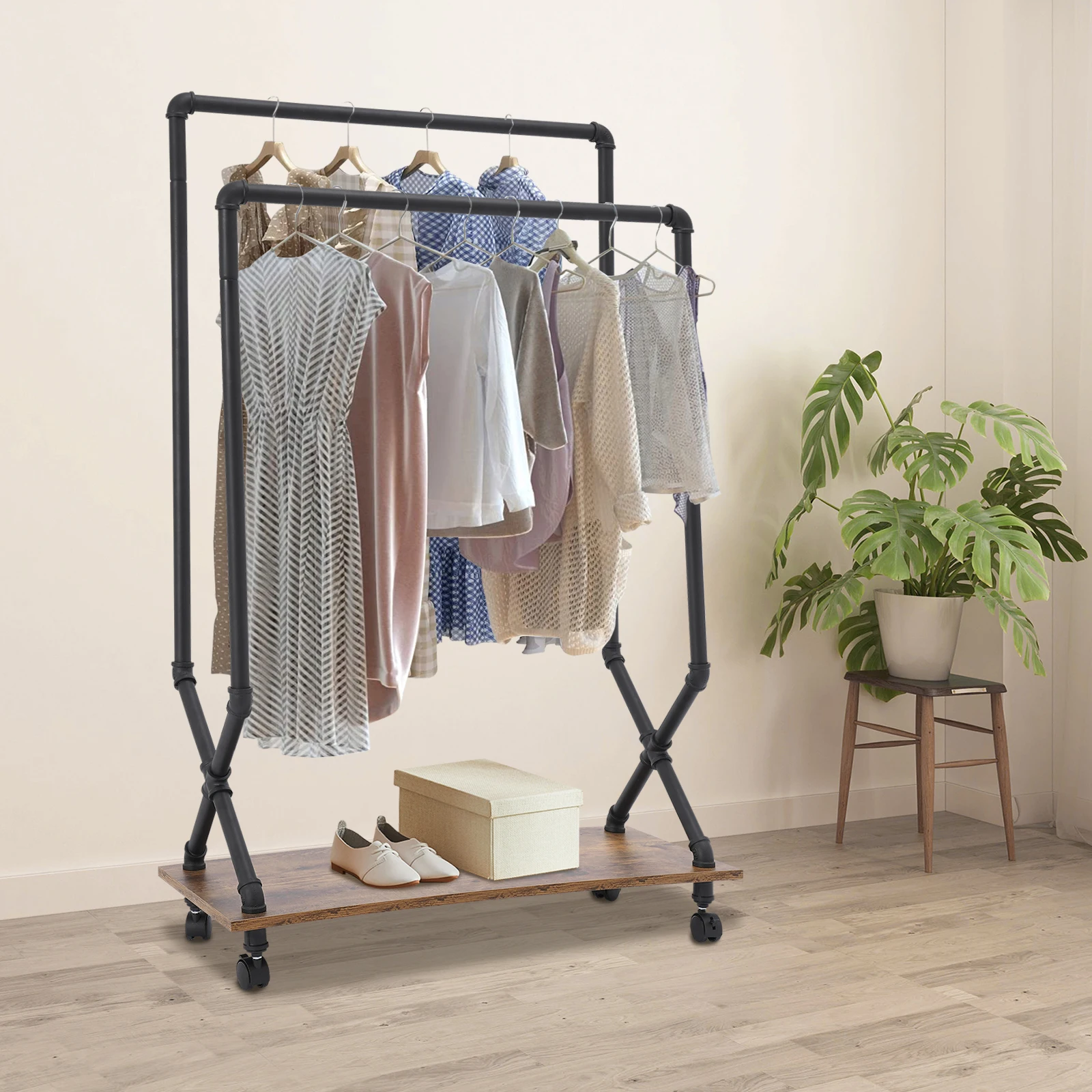 Heavy Duty Clothing Rack Anti-Rust Garment Rack with Wheels Effortless Cleaning Clothing Rack for Bedrooms/Living Rooms 2