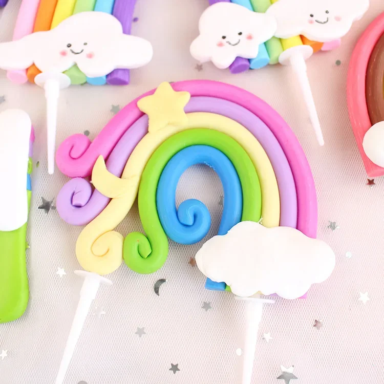 Rainbow Cake Topper Star Cloud Cupcake Decorations Sofa Clay Cake Decor Baby Shower One 1st Happy Birthday Party Kids Girl Boy party decorations,birthday party supplies,cake topper,cake decorations,cake toppers