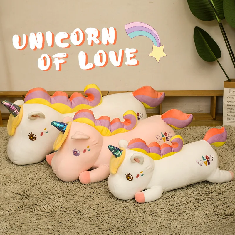 60/80/100cm Cute Unicorn Plush Pillow Toy Kawaii Stuffed Animals Unicorns Plushies Doll Cushion Kawaii Soft Peluches Kids Toys 30 80cm unique glowing wings unicorns plush toy giant unicorn stuffed animals doll fluffy hair fly horse toy for child xmas gift