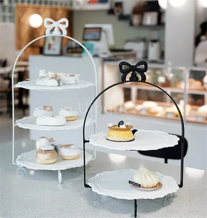 Espositore Per Torte A 3 Livelli – Piattini Quadrati In Plastica Bianca Per Dessert, Buffet E Feste - 3