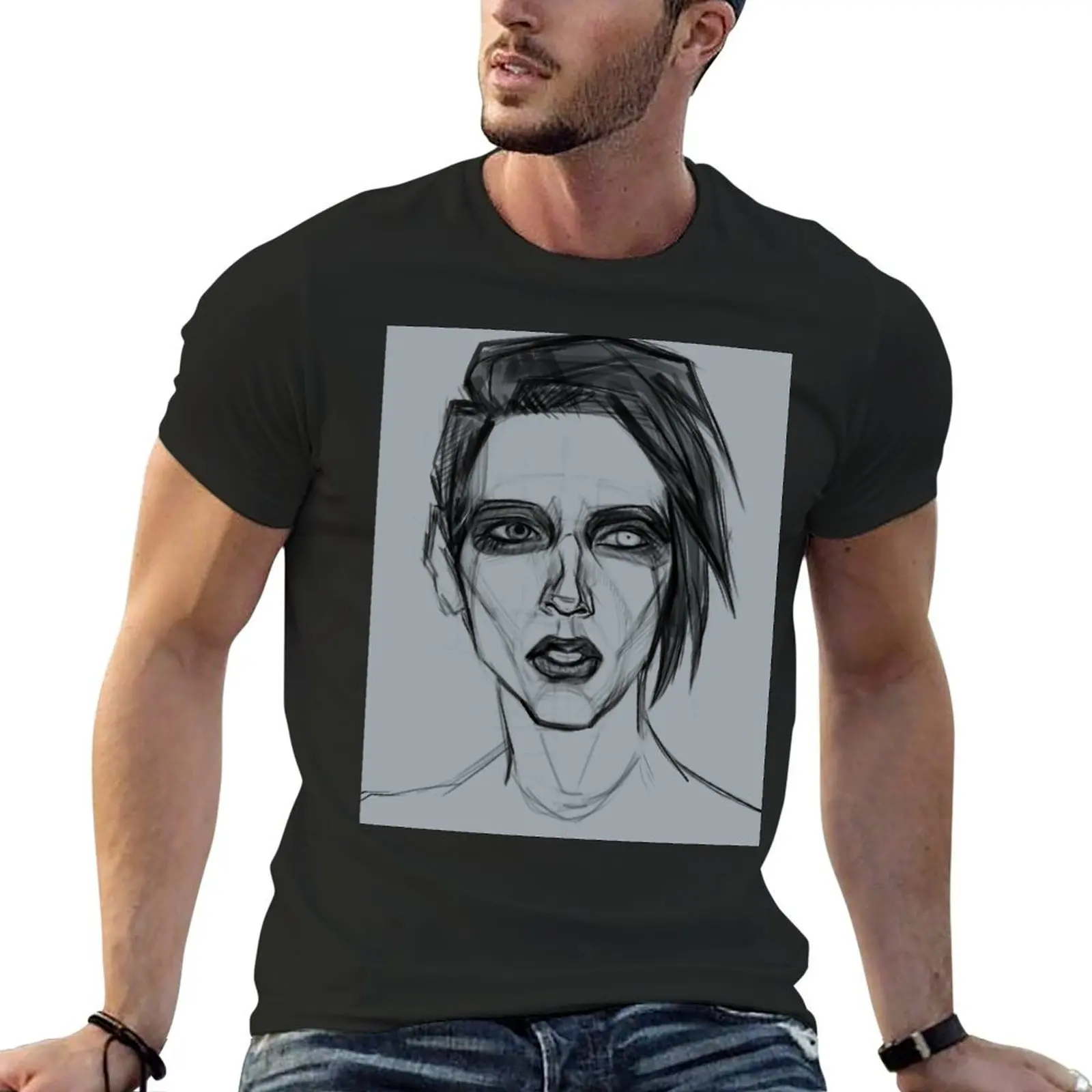 

Marilyn Manson fan art portrait T-shirt summer top animal prinfor boys T-shirts for men cotton
