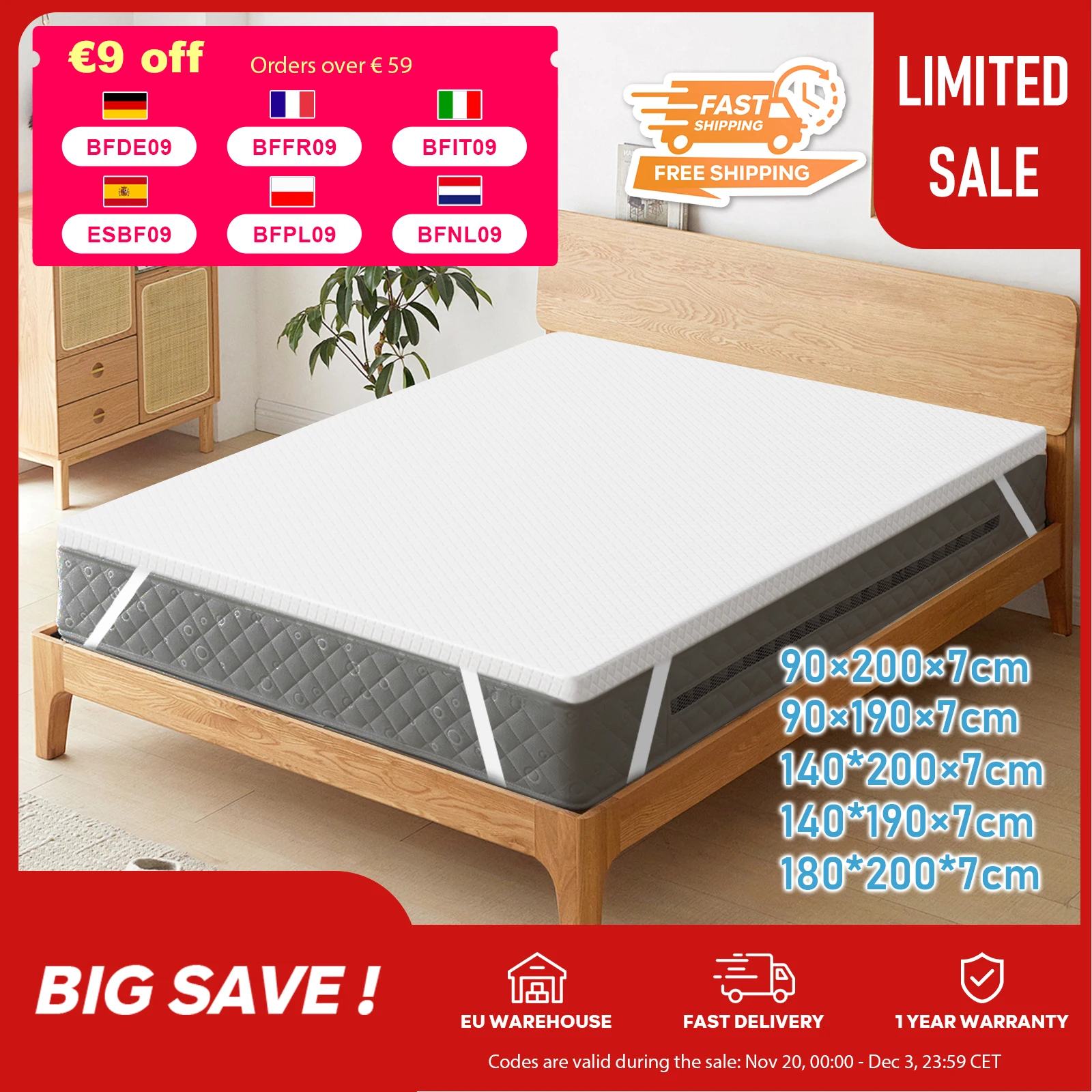 ROYGBIV Topper – Matratzen Topper mit H2/H3 Härte, Gel Topper für Komfort und Druckentlastung, Bett Topper 7 cm Höhe, 180*200