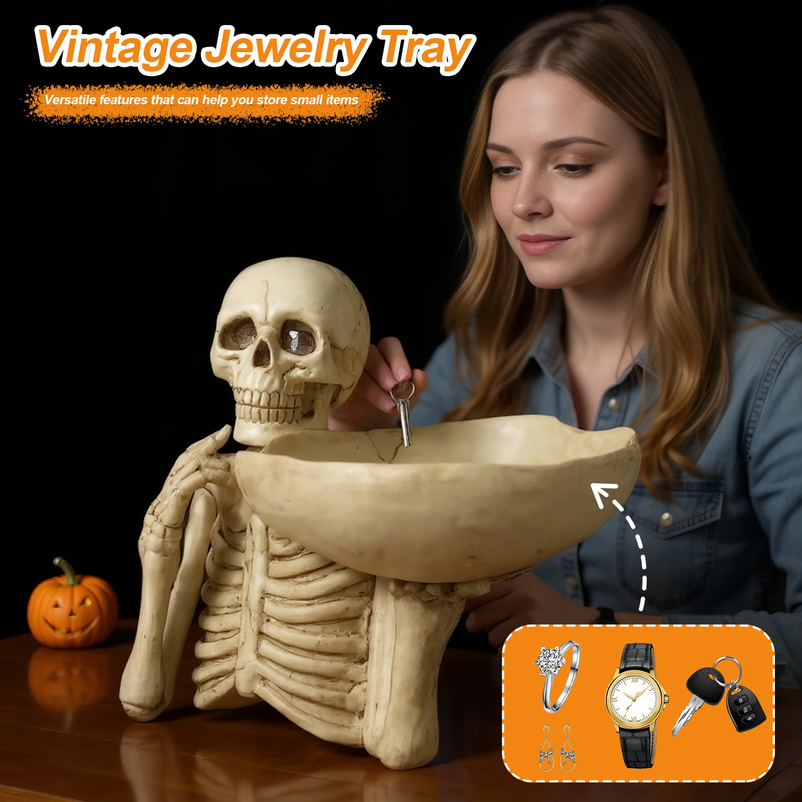 Halloween Skeleton Snack Storage Tray Resin Candy Holder Punk Food Display Bowl for Home Tabletop Party Bar Tray