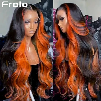Highlight Ginger 13x6 Hd Lace Wig Human Hair Colored Orange Ginger Body Wave Human Hair Wigs Ombre Lace Frontal Wig 250 Density 1
