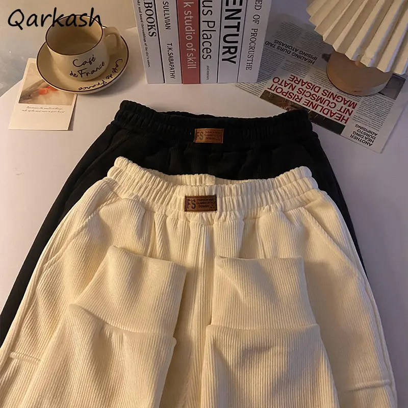 

Full-length High Waist Pants Women Loose Solid Simple Leisure Sporty Style New Winter Thicken Warm Plus-velvet All-match Fashion