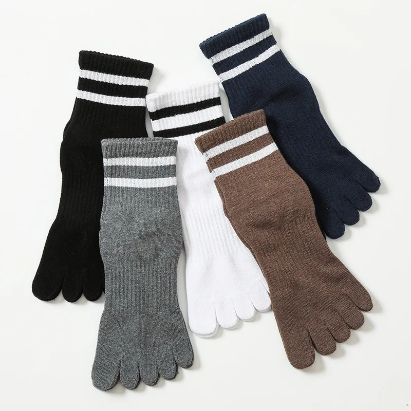 5 Pairs Mans Sport Socks with Toes Short Black White Running Cycling Travel Sock Man Striped 5 Finger Thick Cotton Solid Socks
