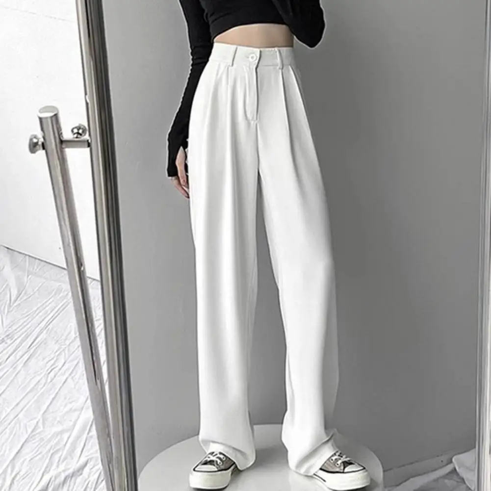 Slim Fit Straight Leg Pants Elegant Women's High Waist Suit Pants With Wide Leg Slant Pockets For Office Wear In Autumn Winter tote 100% cotton straight skinny mid waist slant twist stitch loose casual jeans 2022 summer new free shipping