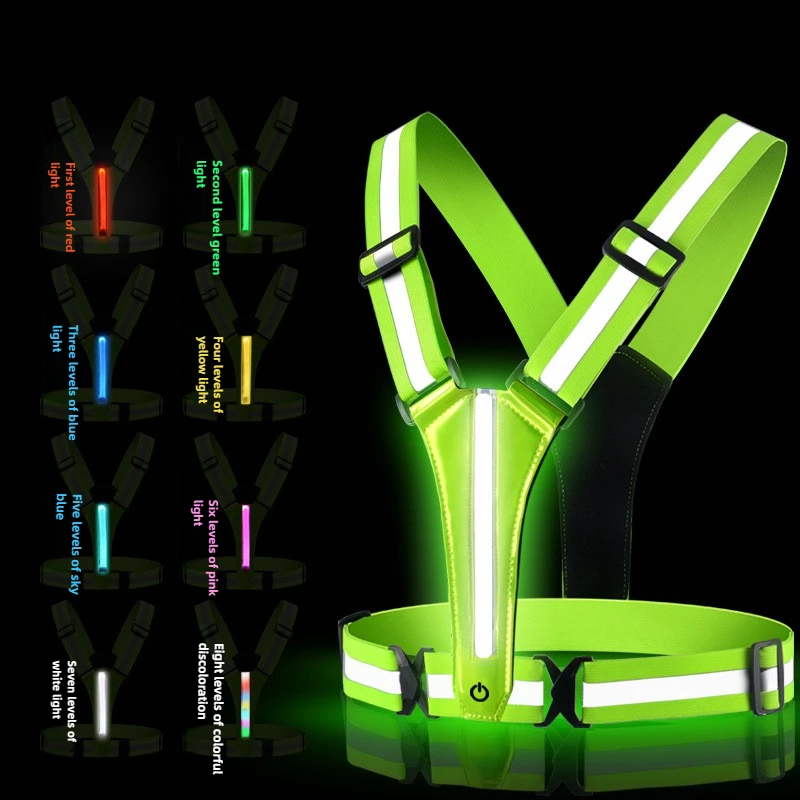 Safety reflective vest LED light adjustable light cycling vest night warning work fishing sports vest cycling equipment 3
