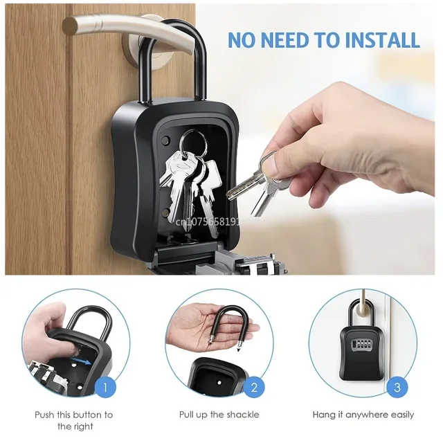 Password Key Box Wall Mount Weatherproof 4 Digit Passwords Lock Storage Box Hanging Home Office Strong Safe Box 4