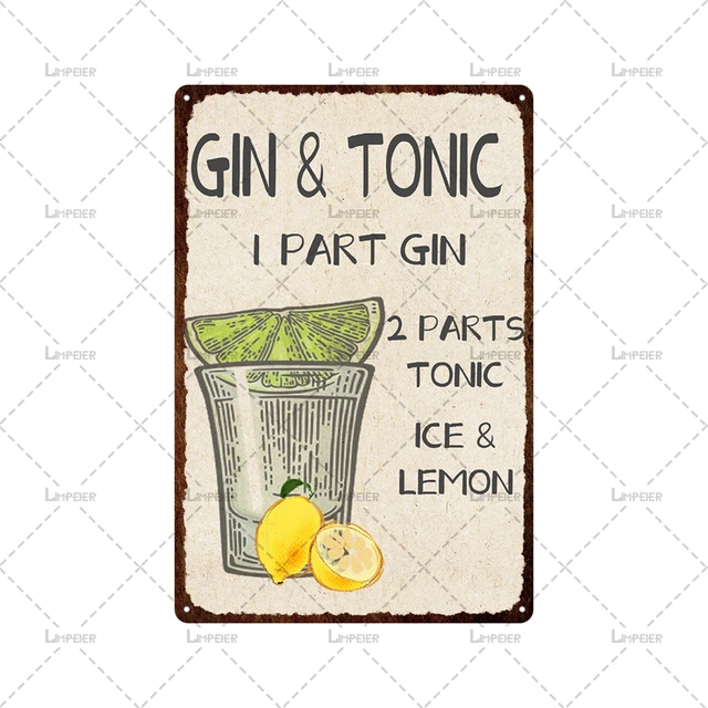 Vintage Metal Tin Sign Decorations Gin & Tonic Cocktail Plate Decorati –  Your Private Bar