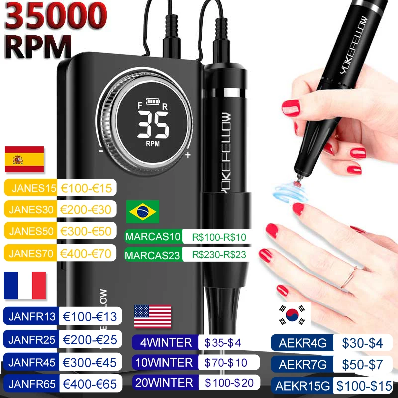  35000RPM Nail Drill Machine With HD LCD Display Rechargeable Nail Master For Manicure Portable Nail Drill Milling Machine 