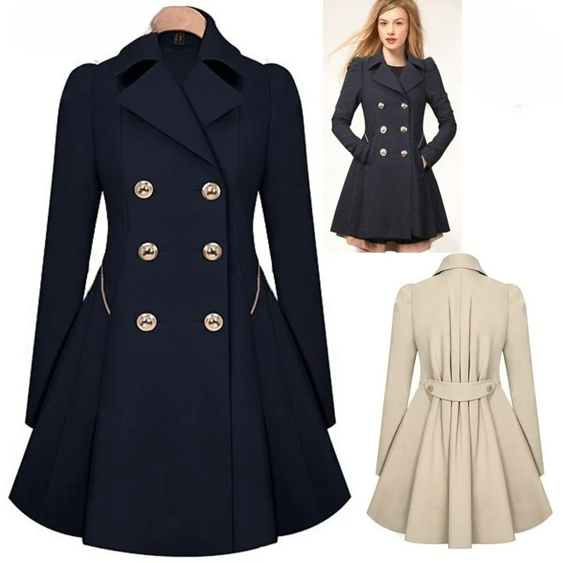 Mittoshop Double Breasted Long Sleeve Trench Coat Jacket