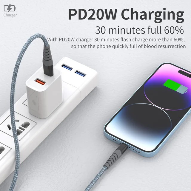 Caricatore IPhone 20W Con Cavi Lightning 1M+2M MFI - Ricarica Rapida PD Per IPhone 14/13/12/11