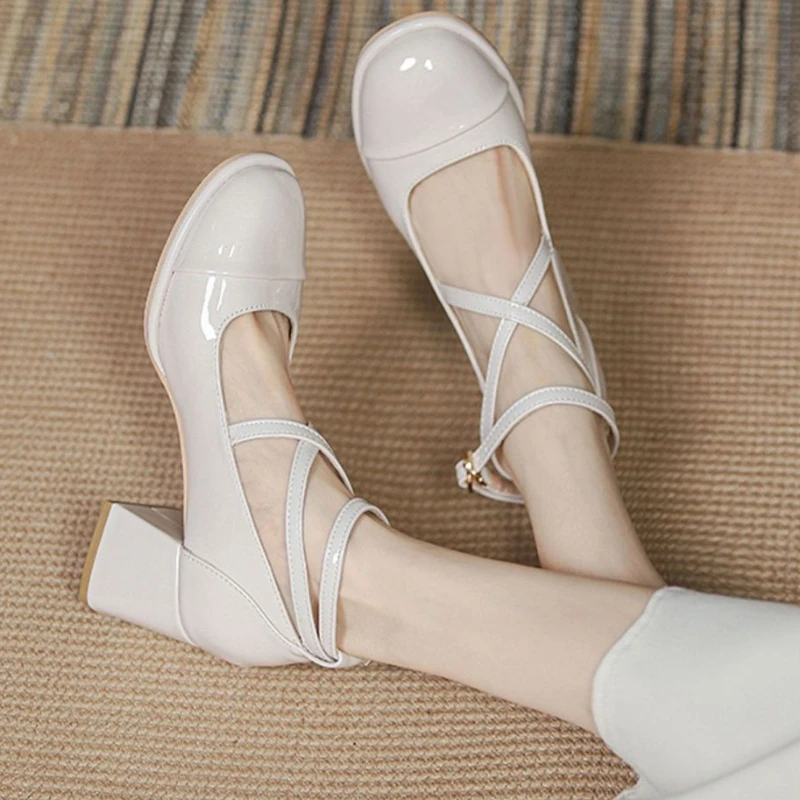 

Женские Туфли Мэри Джейн, однотонные туфли на толстом каблуке, повседневные Простые универсальные туфли, корейский стиль, на лето, 2023