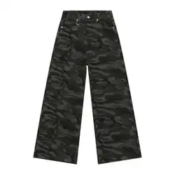 Vintage Camouflage Men's Washed Casual Wide-Leg Denim Jeans - Autumn Winter Collection - Asian Size M (Camouflage)