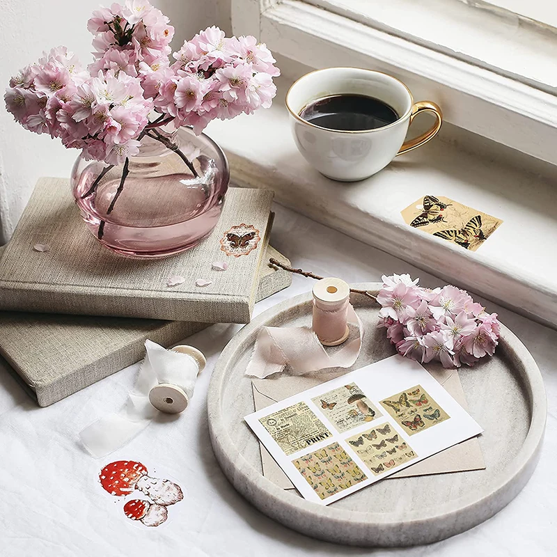 30Pcs/Set Vintage Scrapbooking Stickers DIY Journaling Scrapbook Adhesive Washi Paper Stamp Stickers Antique Retro Natural
