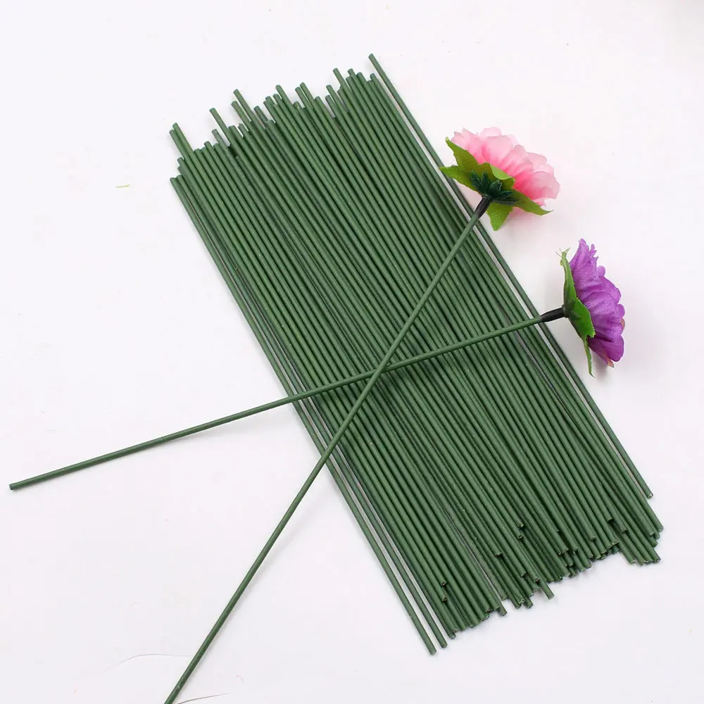 Kado Decoratie Kamelia Bloem & Blad Groen & IJzerdraad 5x13cm 12stuks P 100005430