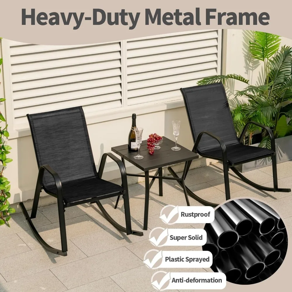 Patio Rocking Chair Set of 4, Outdoor Ergonomic Rockers with Breathable Fabric Seat, Gentle Rocking Function,Sturdy Metal Rocker 6
