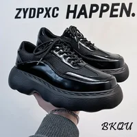 BKQU Male Daddy Shoes 2024 Spring and Autumn Mesh Breathable Black Thick Sole Casual Big Muffin Derby Shoes Advanced 1