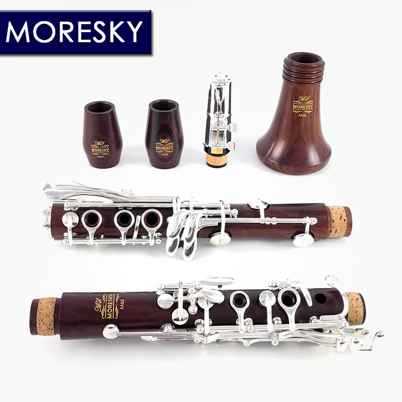 MORESKY Clarinet Bb Red Wood Clarinet Silver plated17 Keys Mopane Sib Klarnet M66