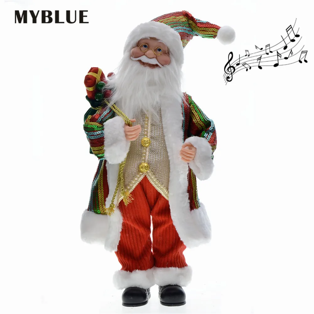 

Christmas Santa Clause Doll Figure With Music 45cm MYBLUE Plush Toy New Year Home Decor Christmas Tree Decorations